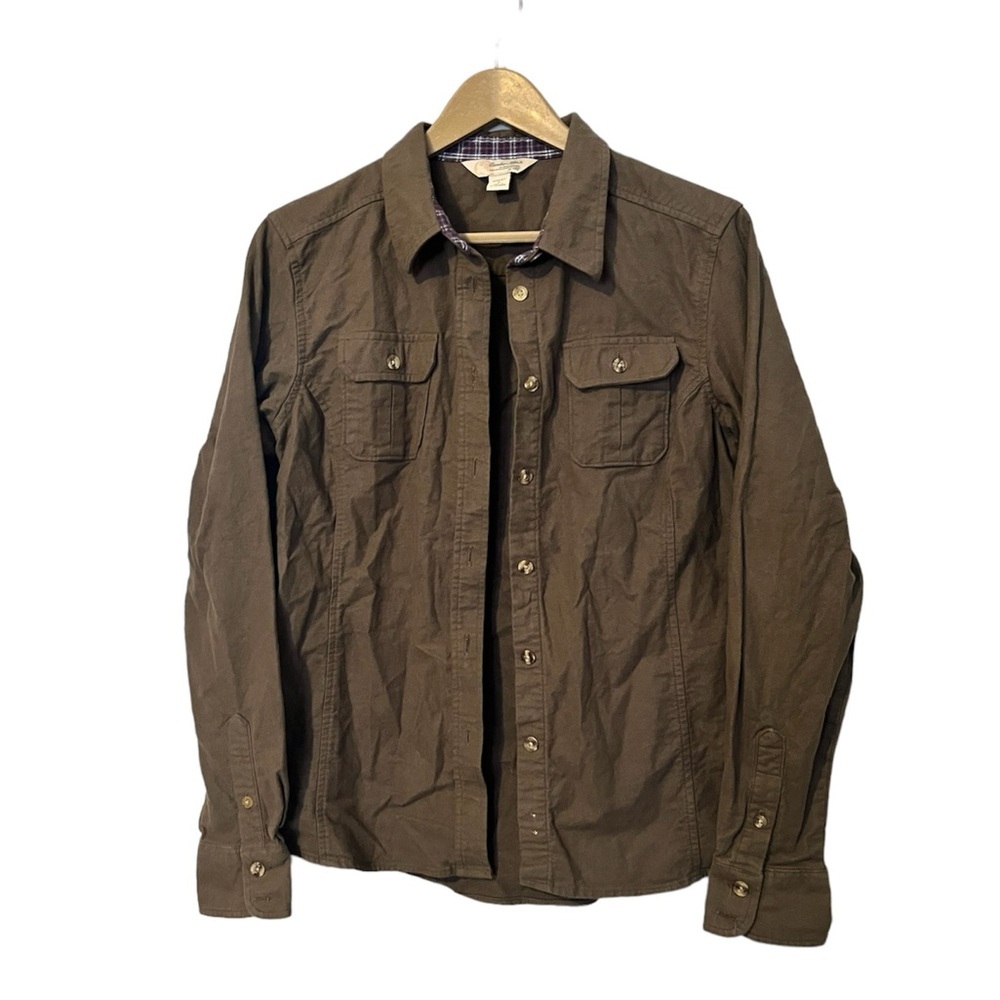 Gander Mountain Soft 100% Cotton Hiking Outdoors Olive Green Button Up - Medium